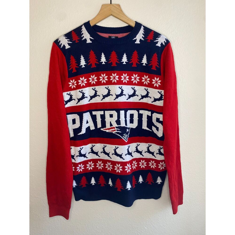NFL New England Patriots Ugly Christmas Sweater Fair Isle Reindeer Men's Size L
